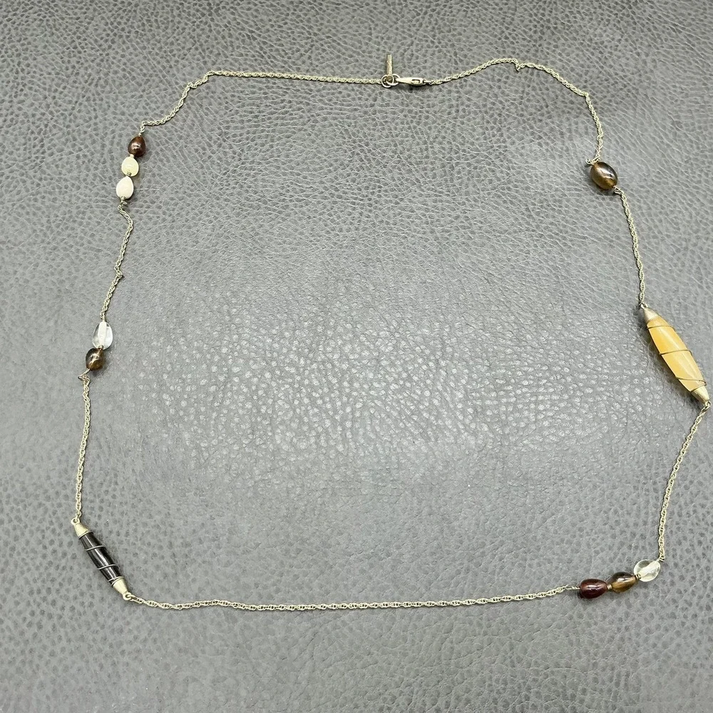 Kenneth Cole Necklace Gold Tone Multicolor Stone Beaded Station Long Chain 28